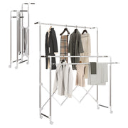 Stendibiancheria pieghevole a 3 sbarre regolabili ¨C zephmum ¨C Argento 104-150x103x145-197 cm