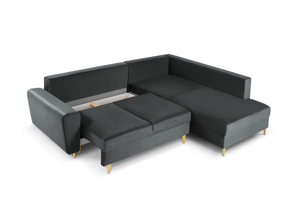 Cosmopolitan Design - Divano convertibile angolare destro con contenitore "Kyoto" 5 posti in velluto grigio scuro 