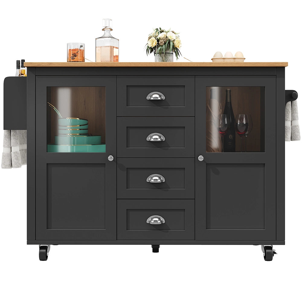 Isola cucina - Xylo - 120x73x93cm 2 porte 4 cassetti bianco/nero