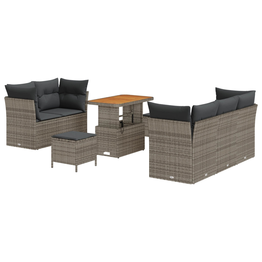 Set Divano Giardino 8 Pezzi con Cuscini Grigio Polyrattan Acacia
