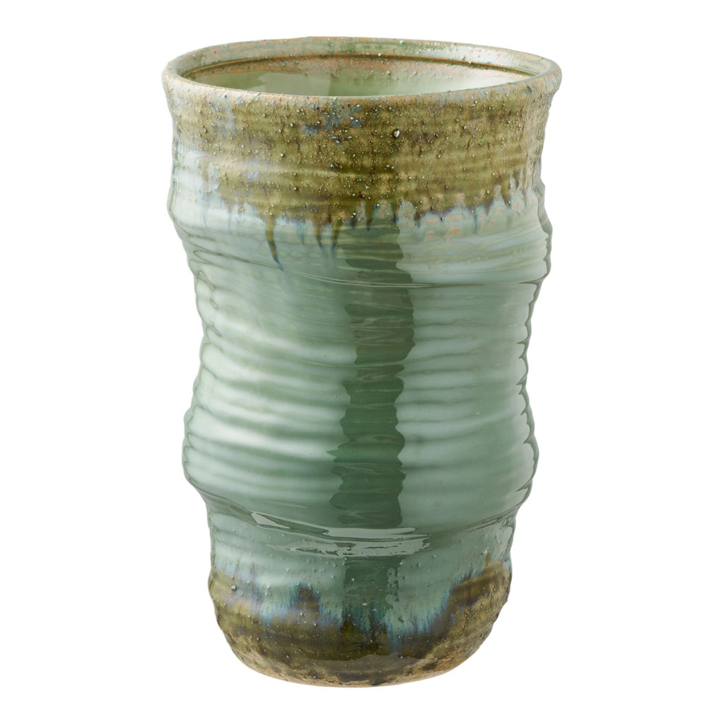 Vaso in ceramica verde con costolature ø22×34,5 cm