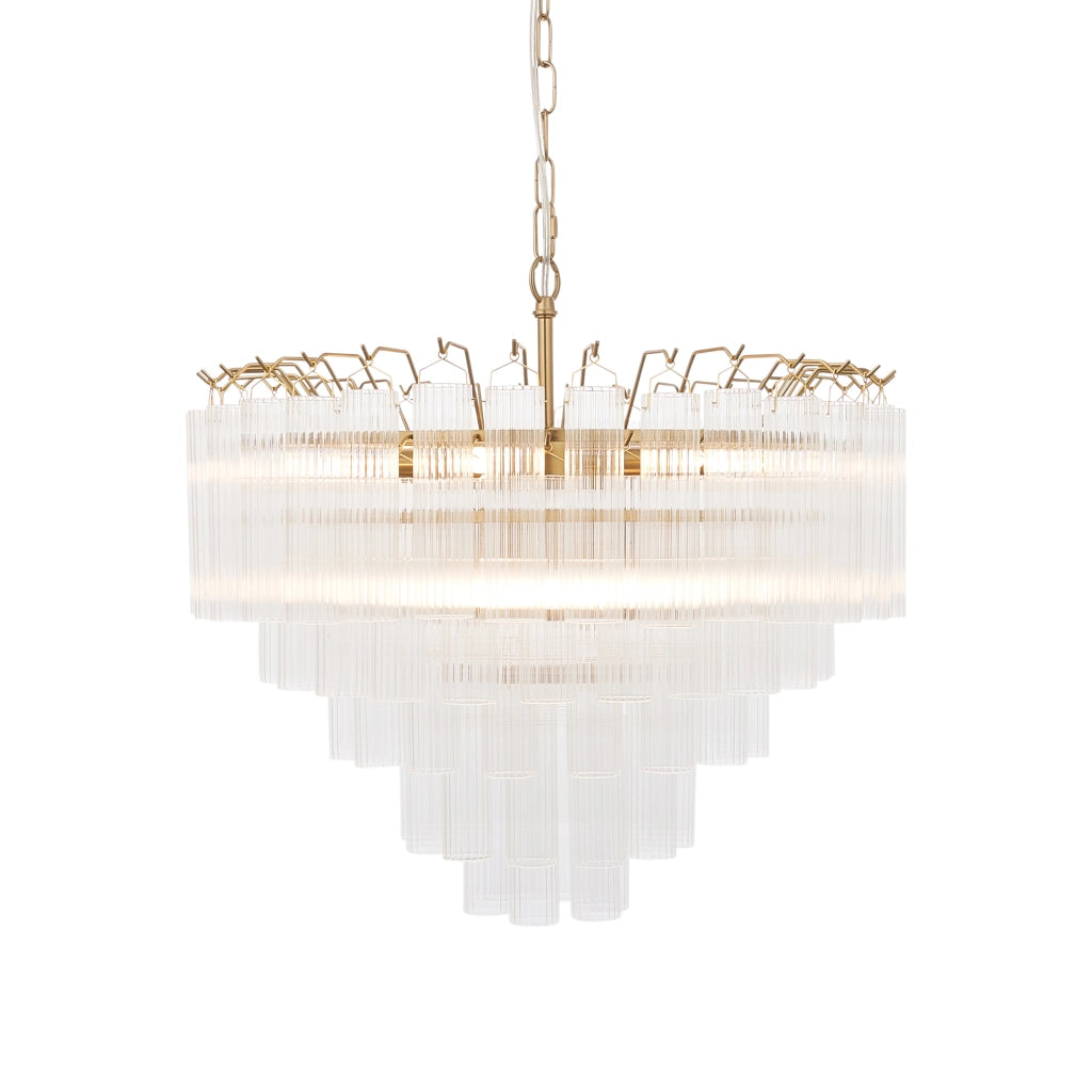Lampadario TOULOUSE glamour ottone satinato vetro rigato 12xG9