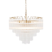 Lampadario TOULOUSE glamour ottone satinato vetro rigato 12xG9