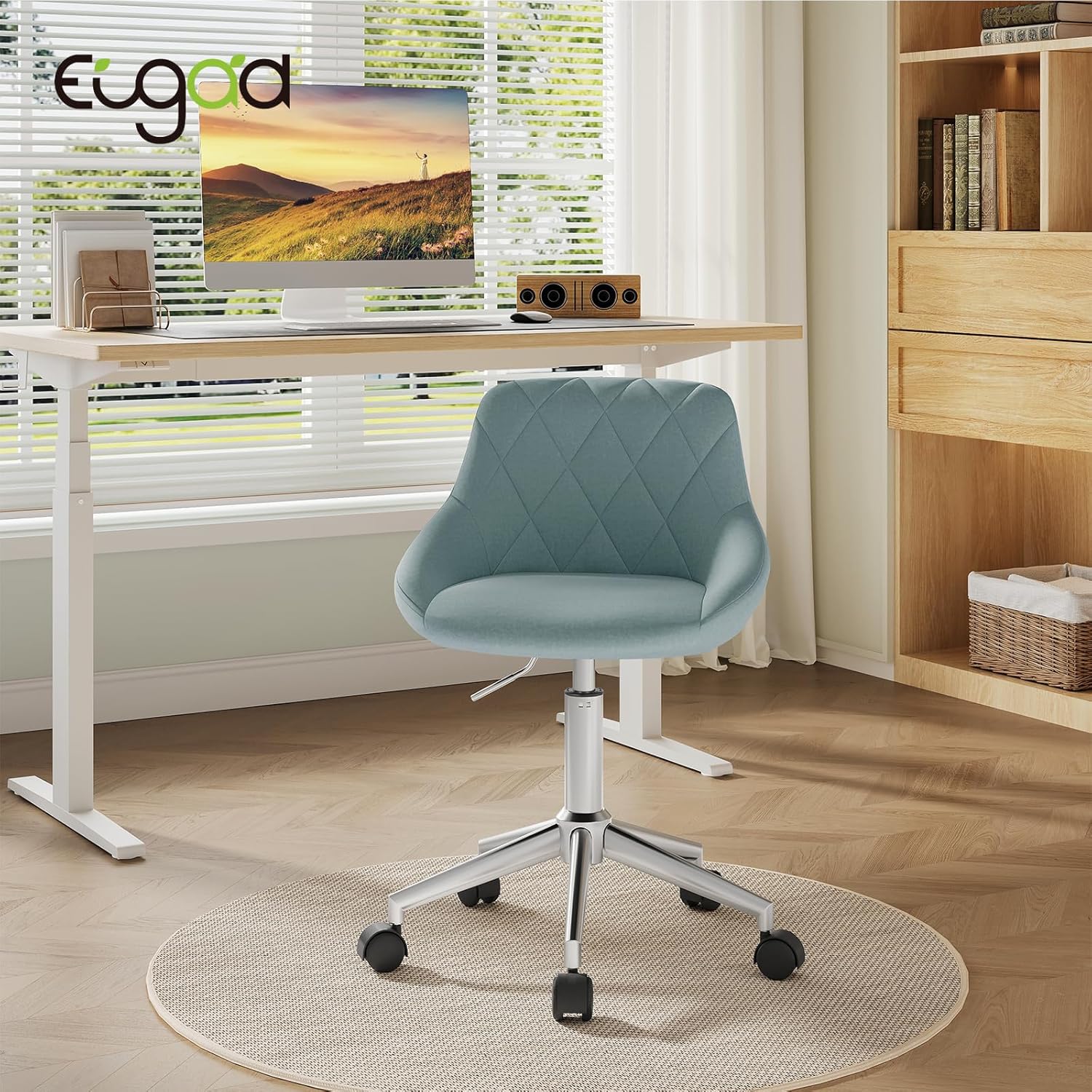 Sedia da Scrivania Moderna, Sgabello Regolabile Senza Braccioli, per Camera da Letto Studio Soggiorno, Turchese