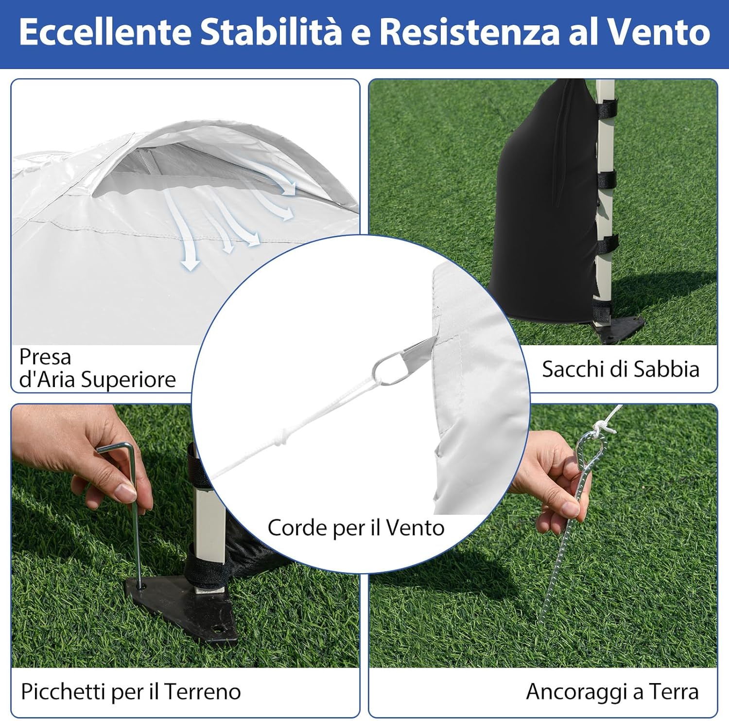 Gazebo Pieghevole 3 x 3 m, Gazebo da Esterno con Borsa con Ruote, Picchetti, Ancoraggi, Corde del Vento, Sacchi di Sabbia e Copertura Ventilata, Tendone Impermeabile per Feste (Bianco)