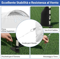 Gazebo Pieghevole 3 x 3 m, Gazebo da Esterno con Borsa con Ruote, Picchetti, Ancoraggi, Corde del Vento, Sacchi di Sabbia e Copertura Ventilata, Tendone Impermeabile per Feste (Bianco)