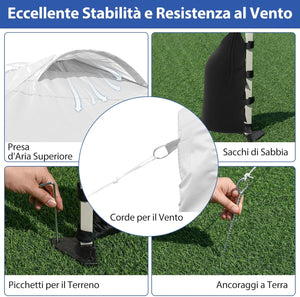 Gazebo Pieghevole 3 x 3 m, Gazebo da Esterno con Borsa con Ruote, Picchetti, Ancoraggi, Corde del Vento, Sacchi di Sabbia e Copertura Ventilata, Tendone Impermeabile per Feste (Bianco)