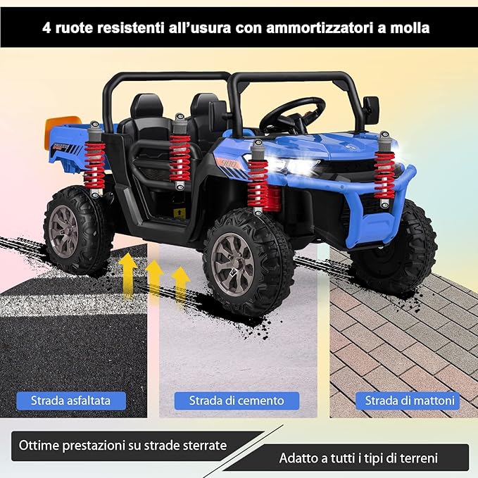 12V Auto Elettrico per Bambini, Trattore Elettrico con Scatola di Scarico, Macchina Elettrica con Pala Telecomando e Musica, Regalo per Bambini 3-8 Anni, 3-8 km/h (Blu)