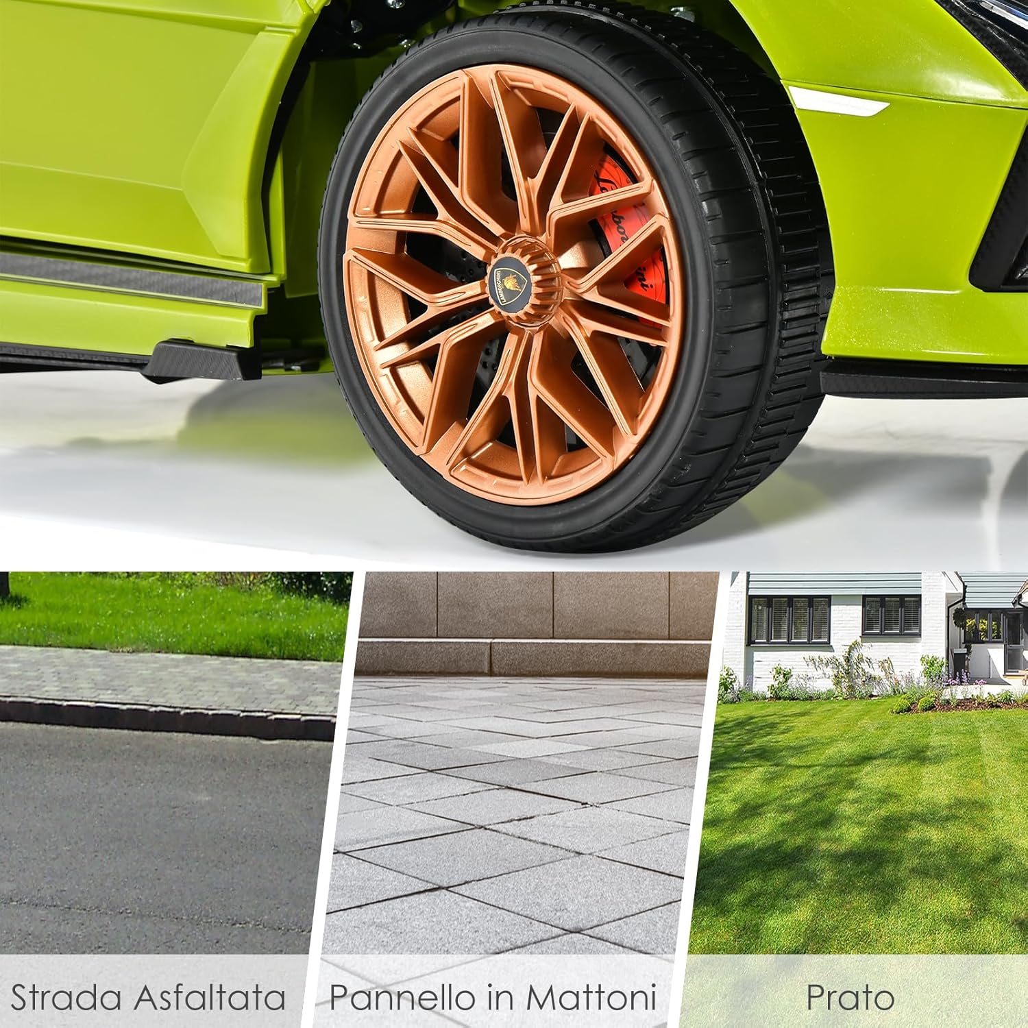 Macchina Elettrica Lamborghini per Bambini da 12V, Veicolo Elettrico con Luci LED MP3 Telecomando, Fino a 5km/h, +3 Anni (Verde)