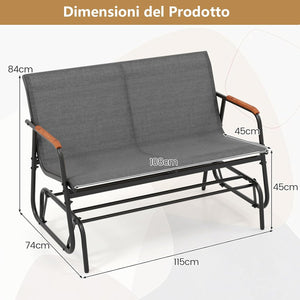 Panca a Dondolo da Esterno, Panchina a 2/3 Posti da Giardino con Movimento Oscillante, Braccioli Curvi in Legno, Sedia a Dondolo per Veranda, Giardino, Portata 300KG/450KG (2 Posti)