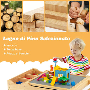 Tavolo da Gioco per Bambini in Legno con Piano Reversibile, Tavolo Multiattività Bambini 2 in 1, Porta Rotolo di Carta da Disegno, per Camera da Letto, Soggiorno (Naturale)