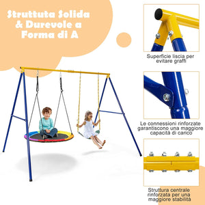 Set Altalena da Giardino,Struttura di Metallo per Altalena con 1 Sedile Altalena in EVA Morbido e 1 Altalena Nido,Struttura ad A Resistente per Altalena,Capacità 300kg,ideale per parco,giochi