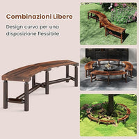 Panchina Curva da Patio, Panchina di Legno Massello per 2-3 Persone, Panca da Fuoco Senza Schienale per Esterni, Giardino e Bordo Piscina, Portata 360 kg (Marrone)