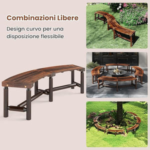Panchina Curva da Patio, Panchina di Legno Massello per 2-3 Persone, Panca da Fuoco Senza Schienale per Esterni, Giardino e Bordo Piscina, Portata 360 kg (Marrone)