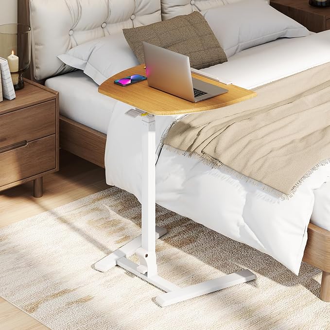 Tavolino da Letto e Divano, Tavolino Pieghevole e Regolabile in Altezza con Ruote e Piano Inclinabile a 90°, Mobile Multifunzionale e Portatile per Lavorare e Mangiare da Casa e Ufficio