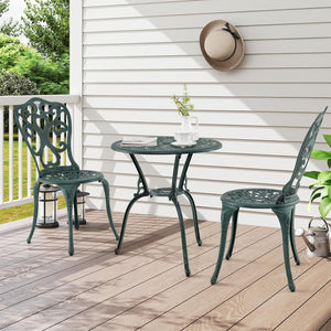 Set da Bistro da Patio a 3 Pezzi, Sedie e Tavolo in Alluminio con Foro per Ombrello, Set da Bistro da Esterno per Veranda, Giardino e Piscina (Verde)