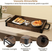 Carrello da Cucina a 3 Ripiani, Carello in Legno con 4 Ruote Universali a Freno e Vasoio Rimovibile, Carrello con Supporti per Bicchieri e Bottiglie di Vino, 84 x 40 x 90 cm, Marrone Rustico