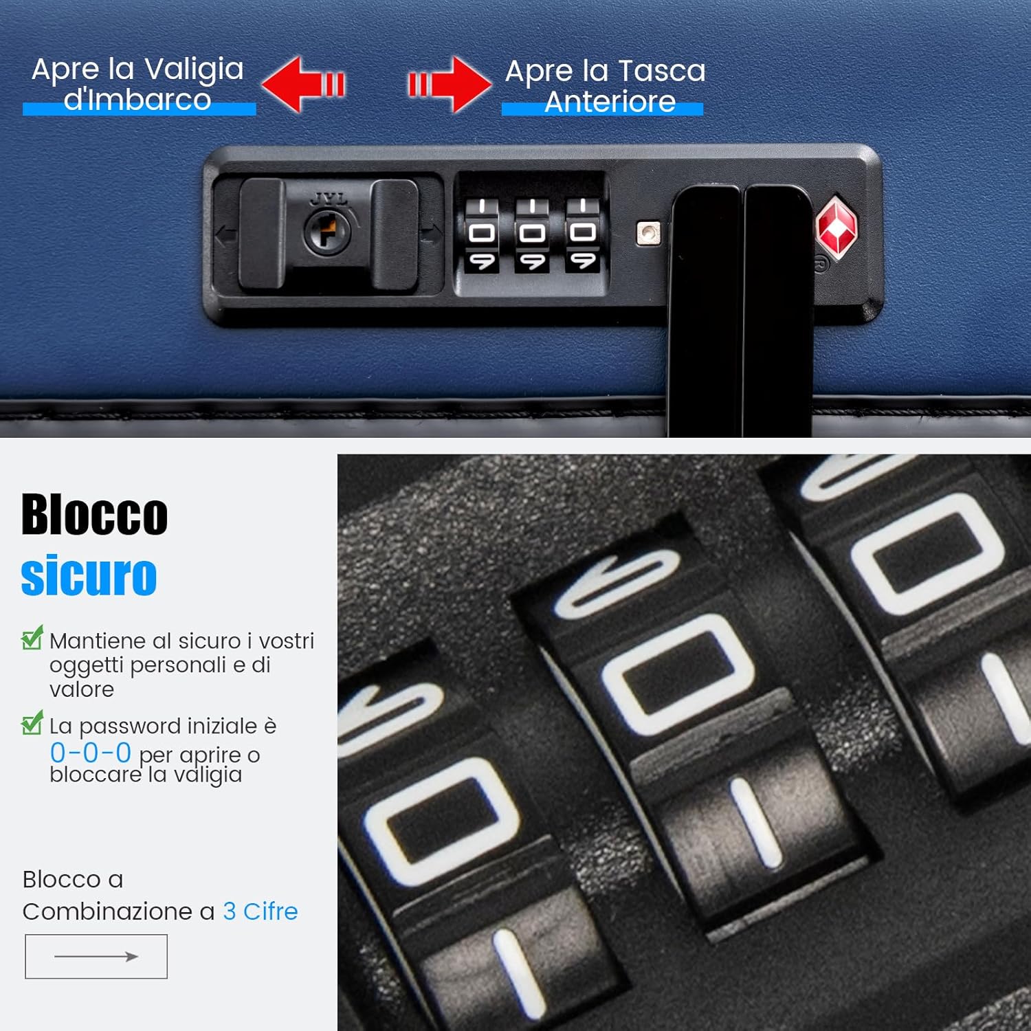 Valigia Bagaglio da 20" con Tasca Frontale, Porta USB, Tavolino Pieghevole, Valigia con Serratura, Ruote Girevoli, Manico Regolabile, Trolley Valigia Rigida Bagaglio da Viaggio (Blu)