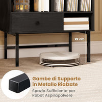 Armadio Camera da Letto 70 x 36 x 80 cm, Credenza Salvaspazia in Legno con Scomparti Aperti, Supporti per Album e Cassetto, Mobile Moderno per Sala Musica e Soggiorno (Nero)