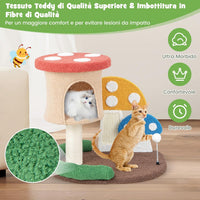 Albero per Gatti 4-in-1 con Condo e Piattaforma, Torre per Gattini a Forma di Fungo con Palo Avvolto in Sisal, Tiragraffi e Palla a Molla