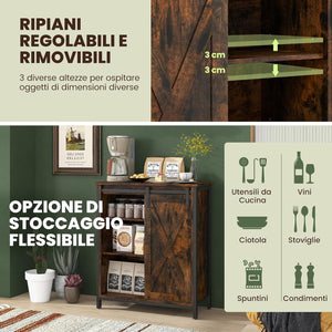 Credenza Cucina, Mobile da Ingresso con Ante Scorrevole, Armadietto con Ripiani Regolabili, Mobiletto Multiuso,3 Ripiani e 1 Scomparto con Porta per Cucina, Sala da Pranzo, 70 cm x 30 cm