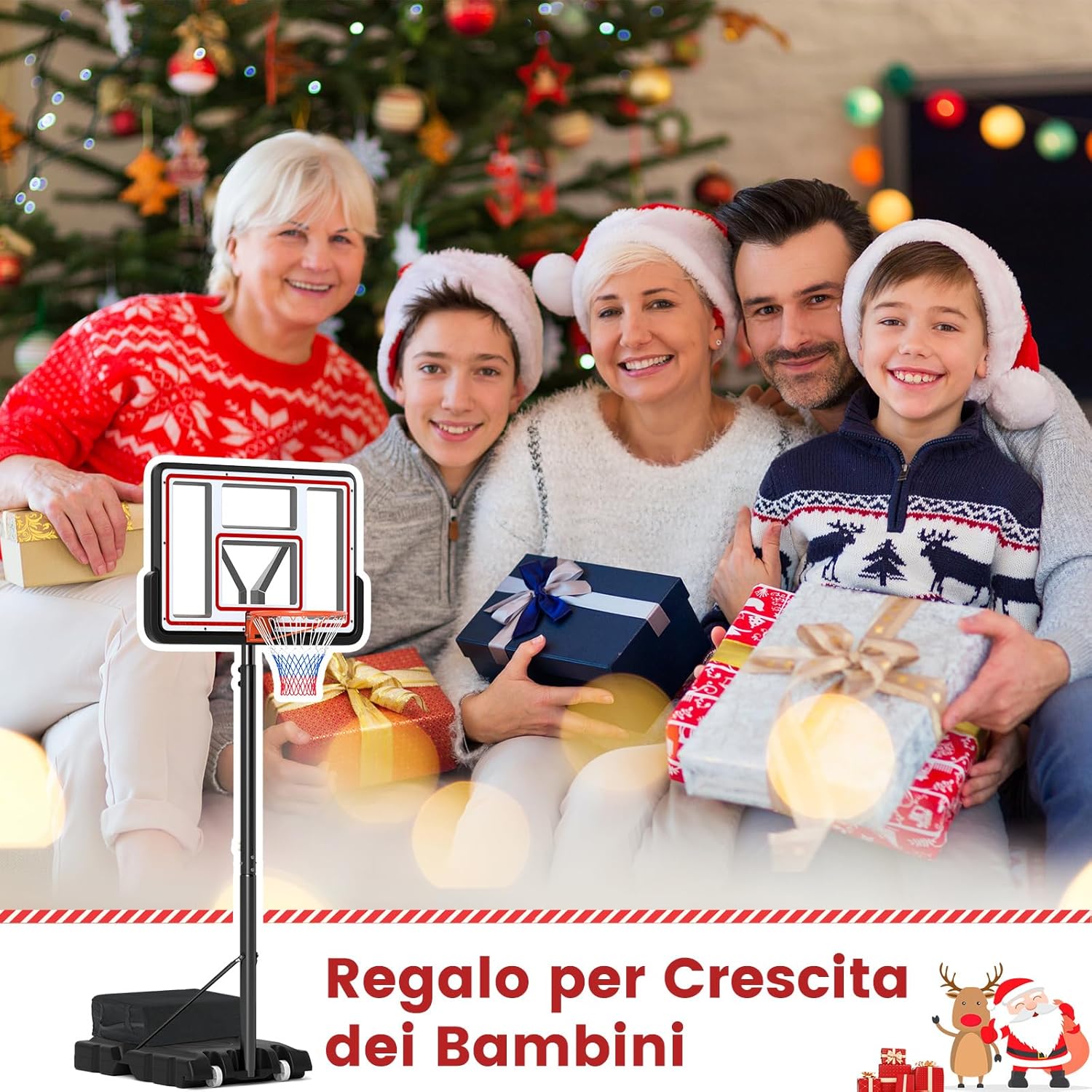 Canestro da Basket Regolabile 225-305 cm in Altezza per Bambini ed Adulti, Canestro con Piantana a Ruote e Manovella, Canestro con Base Riempibile per Interno ed Esterno, Nero