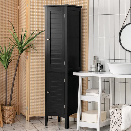 Mobile da Bagno Alto con 2 Ante, Armadio da Terra con 5 Vani, Mobile Colonna per Bagno Cucina Soggiorno, 37 x 37 x 160 cm (Nero)