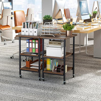 Supporto per Stampante, Carrello Stampante a 3 Livelli con Ripiani di Stoccaggio e Ruote con Blocco, Altezza Regolabile, per Stampante 3D Scanner Fax, 49 x 40 x 65/77 cm (Marrone)