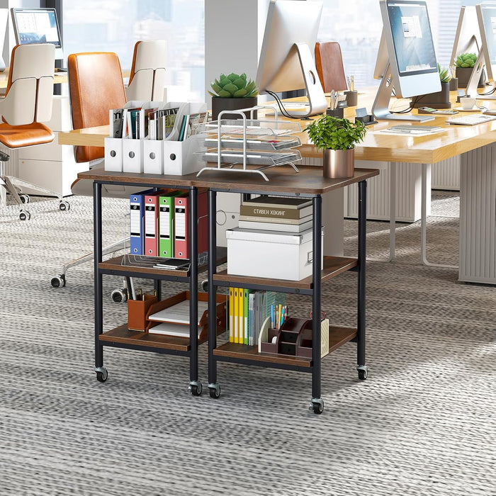 Supporto per Stampante, Carrello Stampante a 3 Livelli con Ripiani di Stoccaggio e Ruote con Blocco, Altezza Regolabile, per Stampante 3D Scanner Fax, 49 x 40 x 65/77 cm (Marrone)