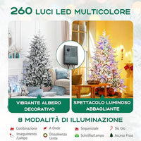 Albero di Natale Artificiale Innevato 147/186/210 CM, Albero di Natale con Cerniera e 8 Modalità luminose, 160/260/350 Luci LED Multicolori e 436/820 /1164 Punte di Ramo in PVC e PE (186 CM)