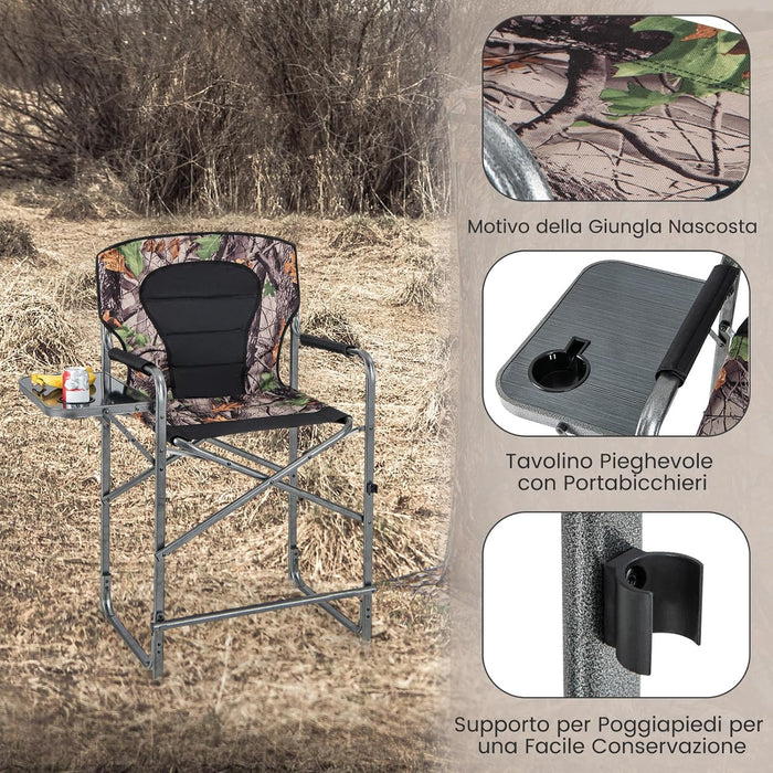 Set da Caccia Pieghevole per Esterno, Sedili da Caccia con Braccioli e Schienale, con Poggiapiedi Rimovibile, Tavolino Laterale, Supporto Fino a 150 kg