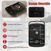 Vassoio Organizer per Attrezzi 2-in-1 con 4 Ruote, Carrello Porta Attrezzi Regolabile in Altezza con Vassoio, Carrello per Attrezzi da Meccanico Portatile per Garage e Officina, Nero