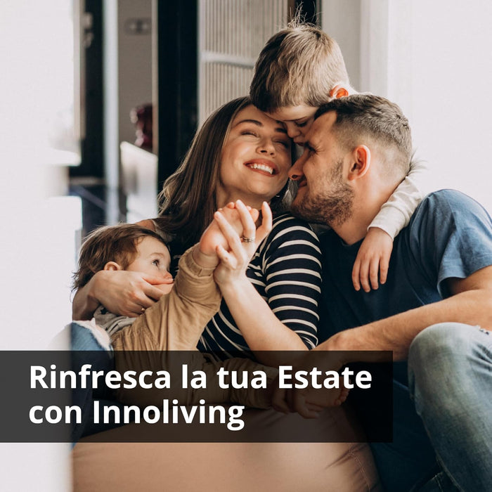 Innoliving Ventilatore a Piantana INN-503ROUNDR con Telecomando, Griglia Mesh, Diametro 40 cm, 3 Velocità, Oscillazione, Altezza Regolabile, Base Rotonda