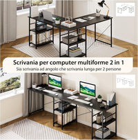 Scrivania Angolare per Computer con Supporto per Monitor, Scrivania Porta PC in Legno, Scrivania Salvaspazio e Moderna per Ufficio e Studio, 242 x 60 x 75 cm (Nero)