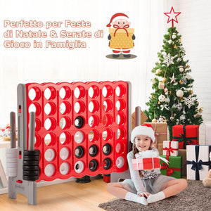 Forza 4 Gigante da 104 cm per Bambini e Adulti, Set Forza 4 per Interni ed Esterni con 42 Anelli Giganti e Dispositivo di Scorrimento a Sgancio Rapido, Perfetto per Feste e Vacanze, Rosso