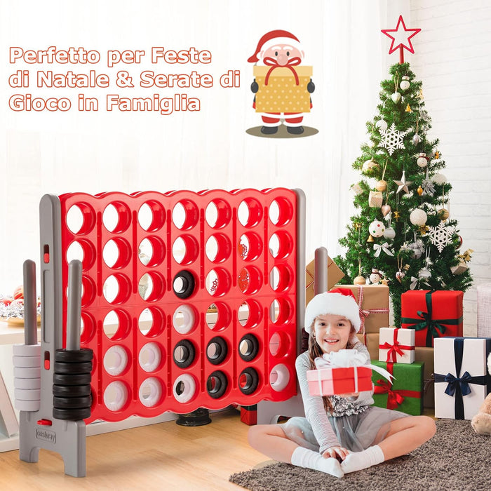 Forza 4 Gigante da 104 cm per Bambini e Adulti, Set Forza 4 per Interni ed Esterni con 42 Anelli Giganti e Dispositivo di Scorrimento a Sgancio Rapido, Perfetto per Feste e Vacanze, Rosso