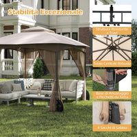 Gazebo da Giardino 3 x 3 m, Gazebo Impermeabile con Rete Mesh Staccabile e Terro Ventilato a Doppio Strato, Tenda Regolabile in Altezza per Feste, BBQ e Picnic (Kaki)