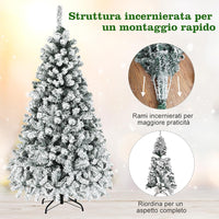 Albero di Natale Innevato 180/225 cm, Albero di Natale con 250/450 Luci a LED Bianco Caldo, 600/1010 Rami Folti e Base Metallica, Ideale per Casa, Ufficio e Negozio (180 CM)