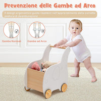 Carrellino Primi Passi per Bambini in Legno, Carrello Portagiochi Design 2 in 1 con Ruote in Gomma, Ideale per Bambini e Bambine con Età più di 3 Anni, 32 x 48 x 56 cm, Grigio (Bianco)