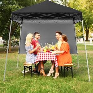 Gazebo Pop-up da Esterno 182 x 182 cm, Gazebo Pieghevole con 1 Parete Laterale, Gambe Inclinabili Regolabili e 4 Picchetti, Tendone Impermeabile per Feste, Campeggio e Picnic (Nero)