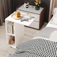 Tavolino a forma di c ruote universali bloccabili-Tavolino stretto con ripiani di stoccaggio Bianco