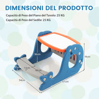 Set Tavolo attività Convertibile per Bambini, Cavalletto Multifunzionale Regolabile con Lavagna Cancellabile a Forma di Balena, Tavolo da Disegno con Panchina, 1 + Anni