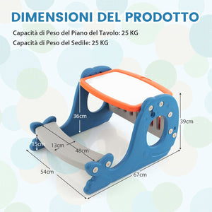 Set Tavolo attività Convertibile per Bambini, Cavalletto Multifunzionale Regolabile con Lavagna Cancellabile a Forma di Balena, Tavolo da Disegno con Panchina, 1 + Anni