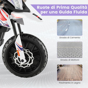 12V Aprilia Moto Cavalcabile per Bambini, Motocicletta Elettrica con Ruote Ausiliarie e Musica Wireless, Sospensione a Molla, Moto Elettrica alla Moda per Bambini 3-8 Anni (Bianco)