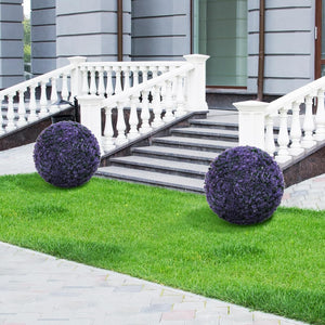 Set di 2 Piante Artificiali a Sfera di Bosso 38 CM, Palline Decorative Viola, Sfera Topiarie per Giardino, Portico, Balcone e Matrimonio
