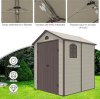 Capanni da Esterno, Casetta Porta Attrezzi da Giardino in PVC con Sfiati, Finestra, Porta con Cerniera, Capanni Resistente alle Intemperie da Giardino e Fattoria, 192 x 190 x 226 cm