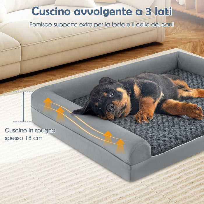 Cuccia Cane Interno in Schiuma, Brandina per Cani con Cuscino, Copertura Rimovibile e Tessuto Interno Impermeabile, Lettino per Animali Domestici, Grigio (122 x 89 x 18 cm)