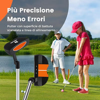 Set Completo di Mazze da Golf per Bambini, Inculude Fairway 3, Ferri 7 e 9, Putter, Copritesta, Borsa Portatile e Cappuccio Antipioggia, Set da Golf per Destrimano(Per 8-10 Anni)