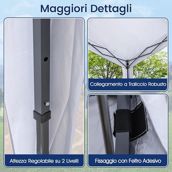 Gazebo Pop-up 302 x 302 cm, Gazebo Impermeabile con Ruote, 8 Picchetti, 4 Corde Antivento, Tendone Pieghevole Resistente per Spiaggia, Feste e Campeggio