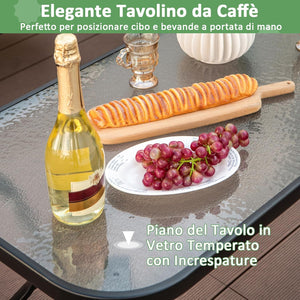 4 Pezzi Set di Mobili da Giardino, con Cuscini e Tavolino in Vetro Temperato, Struttura in MetalloSet di Divani da Esterno per Giardino Cortile e Piscina (Blu)